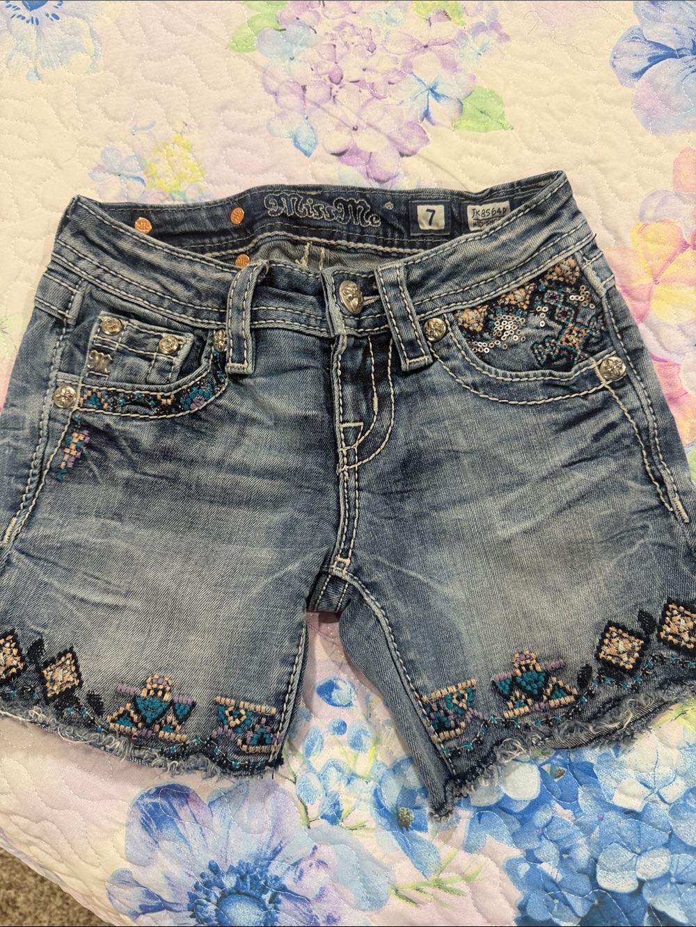 Silver Jeans Embroidered Blue Denim Shorts